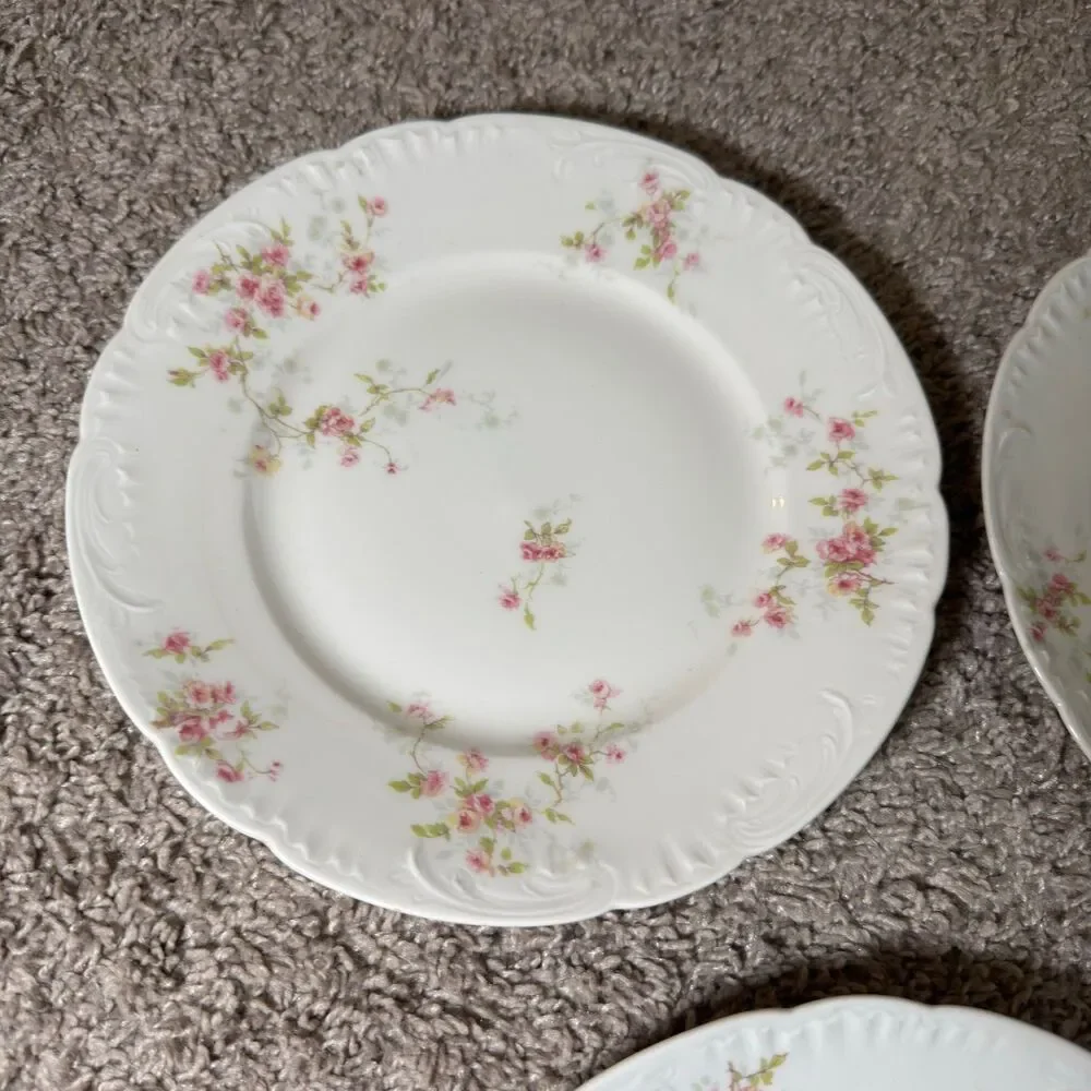 Theodore Haviland Limoges Plates Pink Floral Schleiger 150 Antique France Lot 5